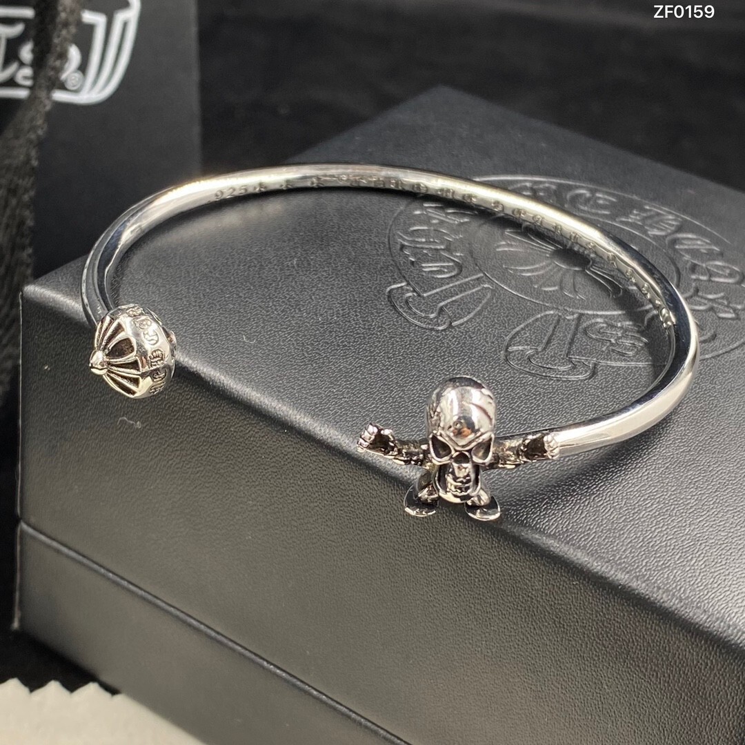 Chrome Hearts Style Sterling Silver Skull Bracelet