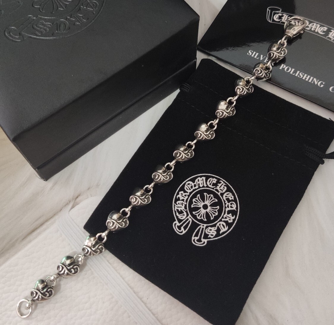 Chrome Hearts Inspired Silver Heart Link Bracelet