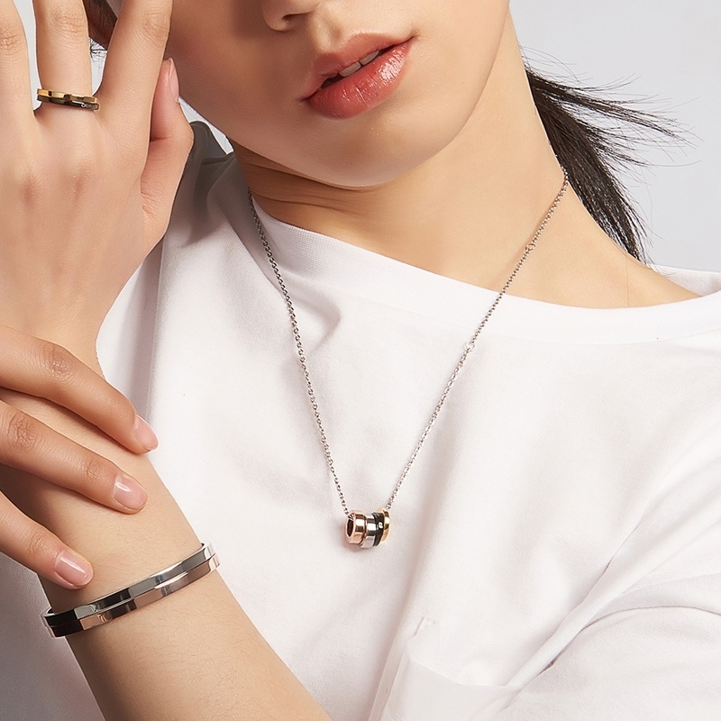 Tri-Tone Ring Pendant Necklace – Stainless Steel