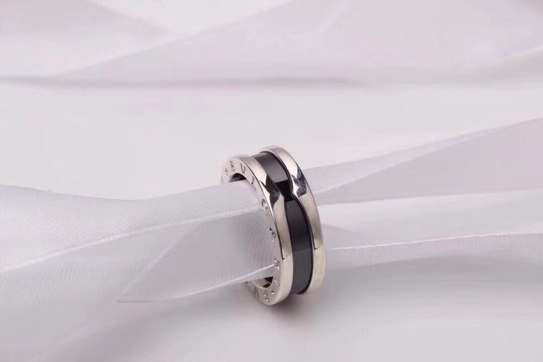 Bvlgari Silver Black Ceramic Ring – Iconic B.Zero1 Design