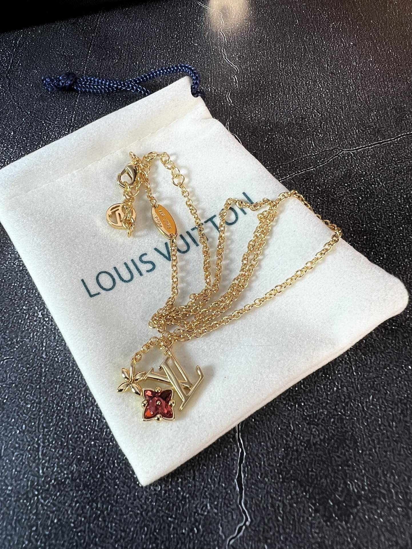 Louis Vuitton Gold Red Flower LV Necklace – Elegant Charm