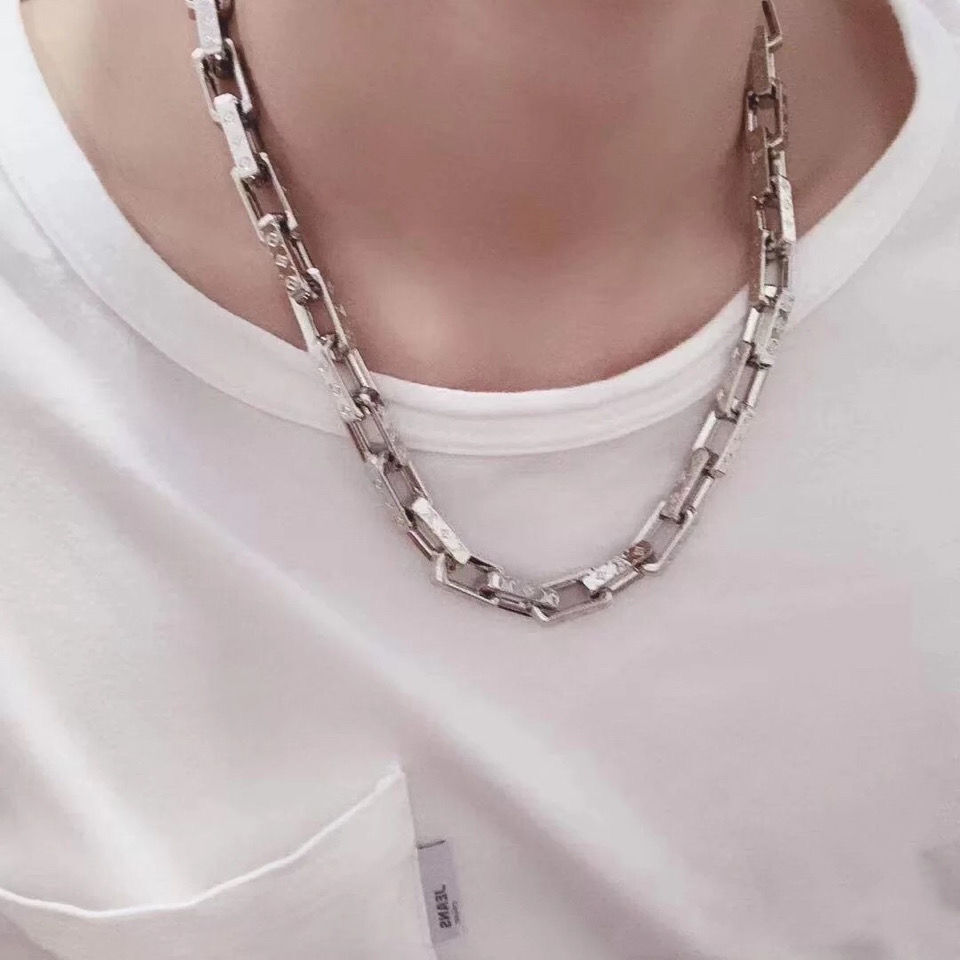 LV Monogram Silver-Tone Chain Link Necklace & Bracelet Set