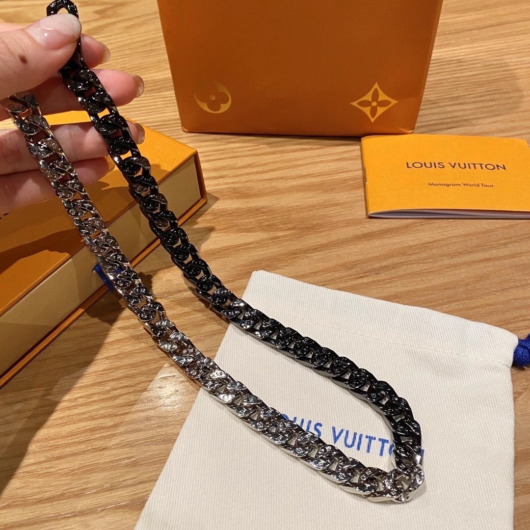 Louis Vuitton Two-Tone Chain Necklace – Silver & Black