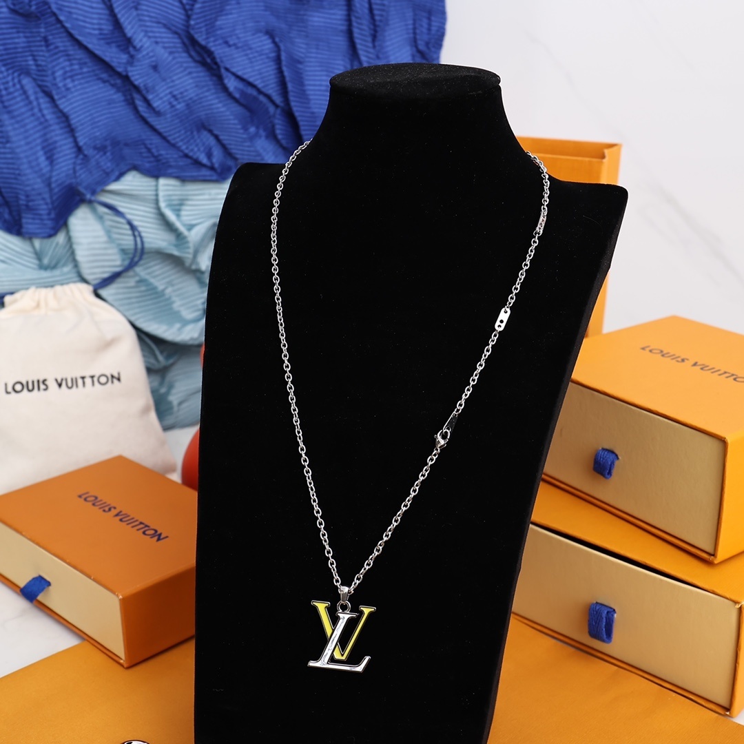 LV Silver Yellow Monogram Necklace – LV Silver & Yellow Monogram