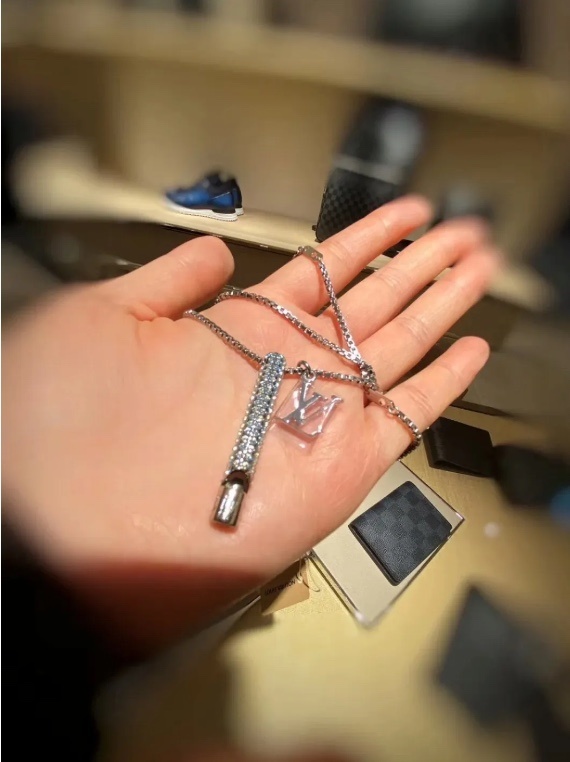 Louis Vuitton Silver Whistle Necklace – Crystal Accents