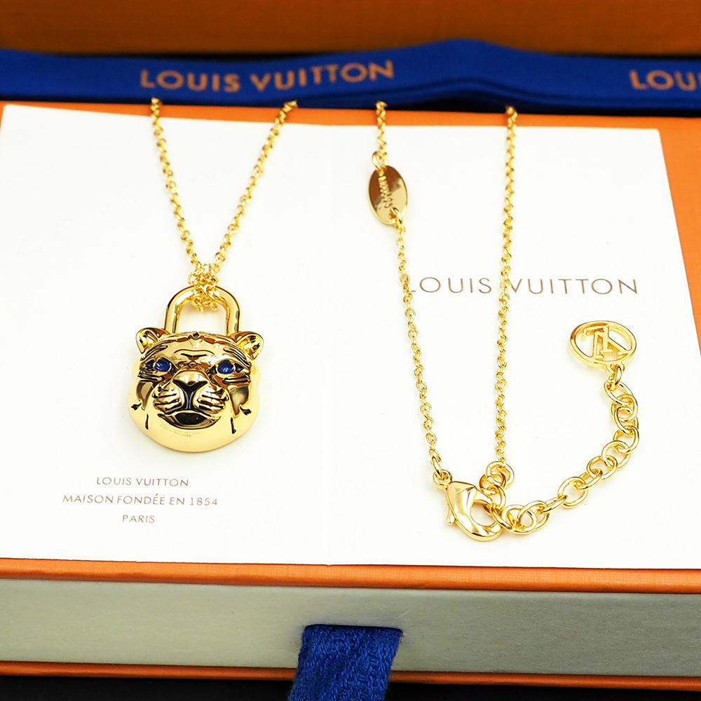 LV Gold Tiger Lock Necklace – Statement Pendant