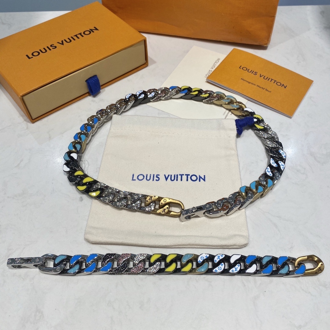 Louis Vuitton Multi-Color Chain Link Set – Necklace & Bracelet