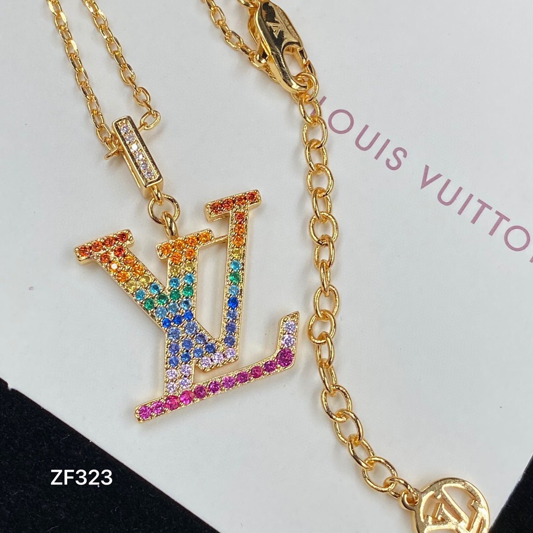 LV Rainbow Crystal Necklace – LV Rainbow Crystal Logo Pendant Necklace