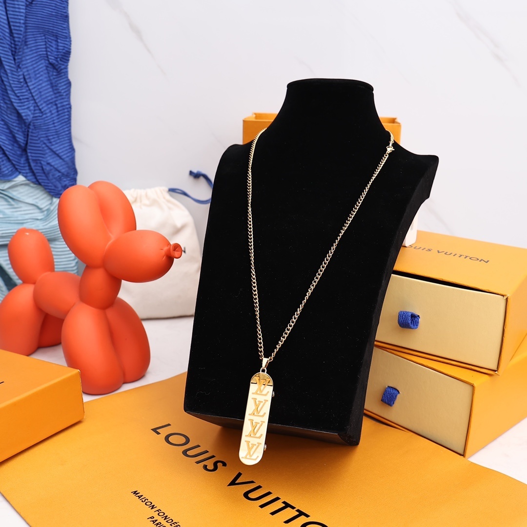 Louis Vuitton Skateboard Pendant Necklace – Gold & White