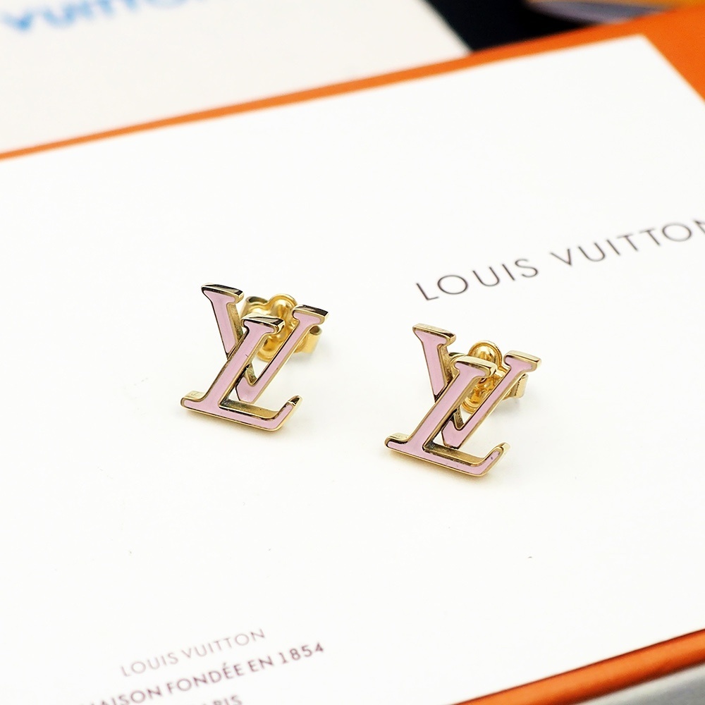 LV Gold & Pink Enamel Stud Earrings