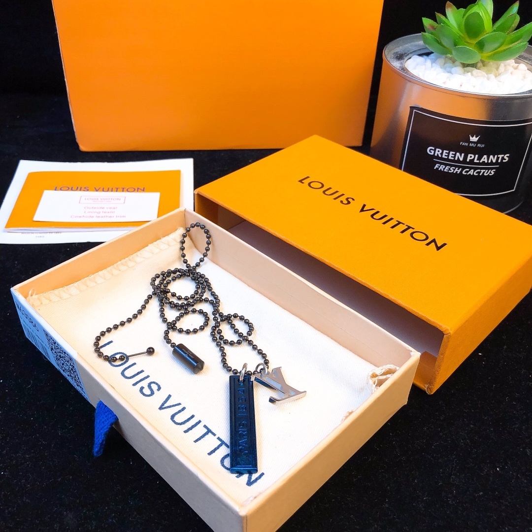 Louis Vuitton Blue Pendant Necklace Black Chain