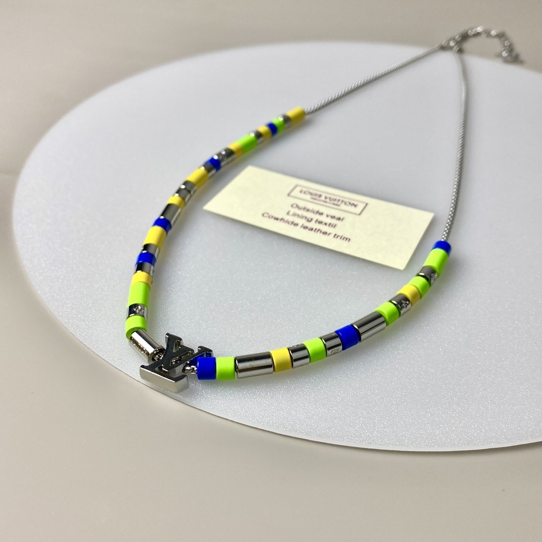 Louis Vuitton Multi-Color Beaded Necklace – Silver LV Charm