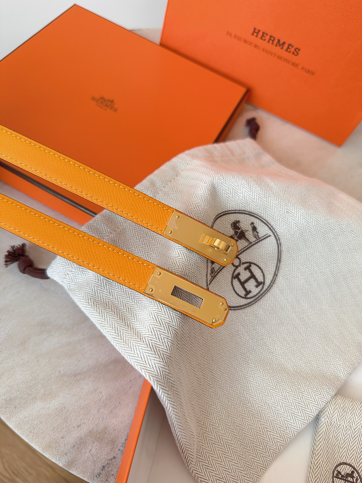 Hermès Kelly 18 Belt Orange Epsom Leather with Gold Hardware