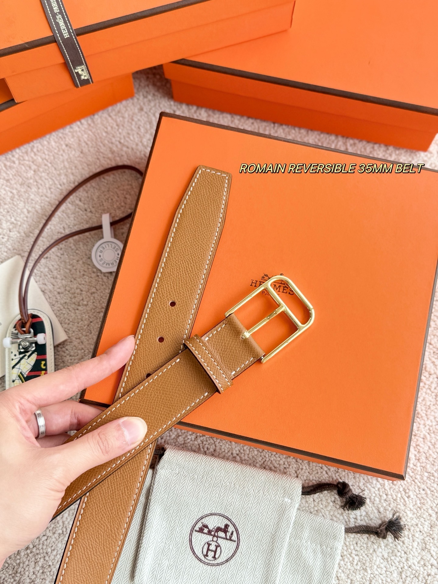 Hermès Romain Reversible 35mm Leather Belt with Gold Buckle