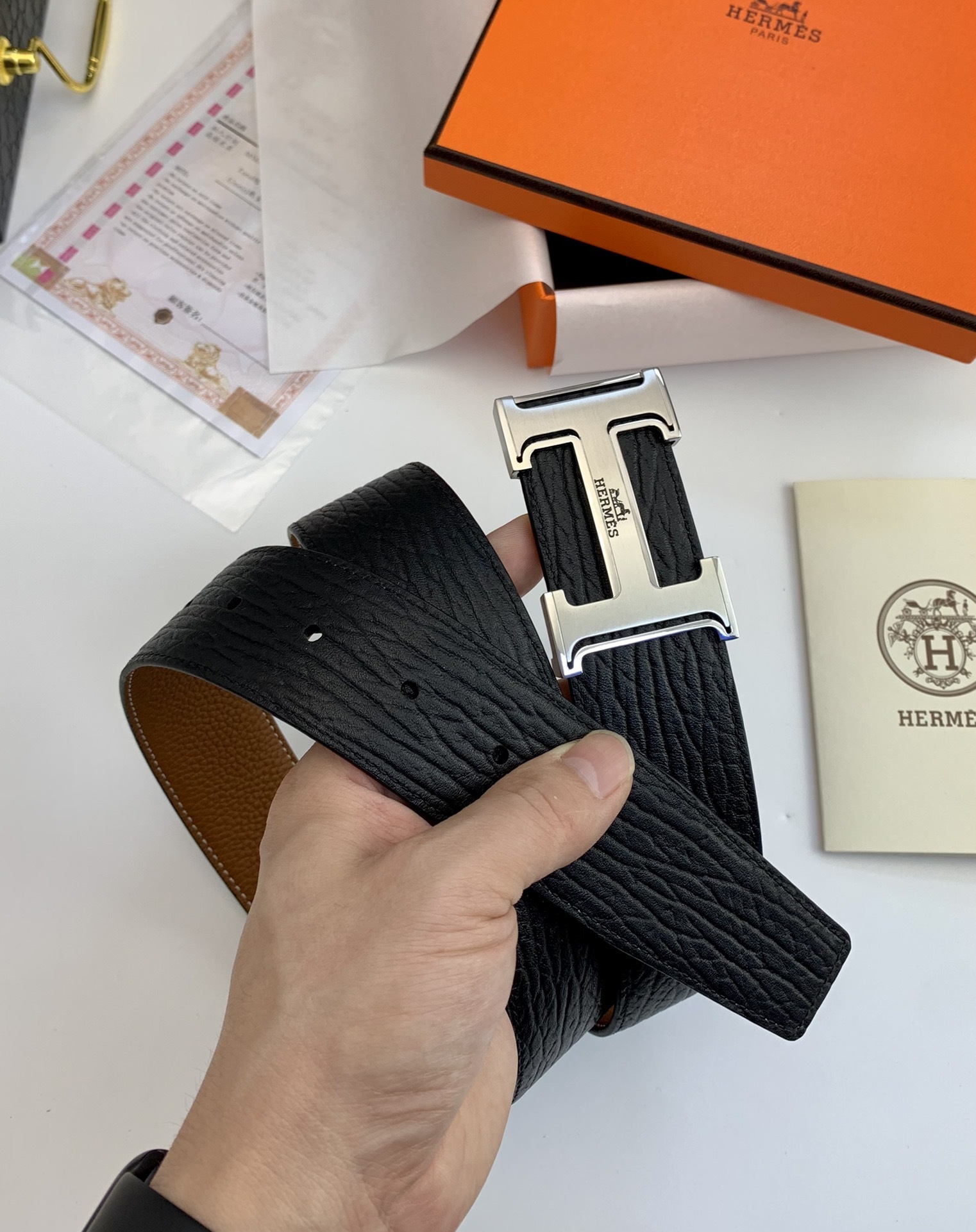 Hermès Men’s Reversible Leather Belt with Signature H Buckle