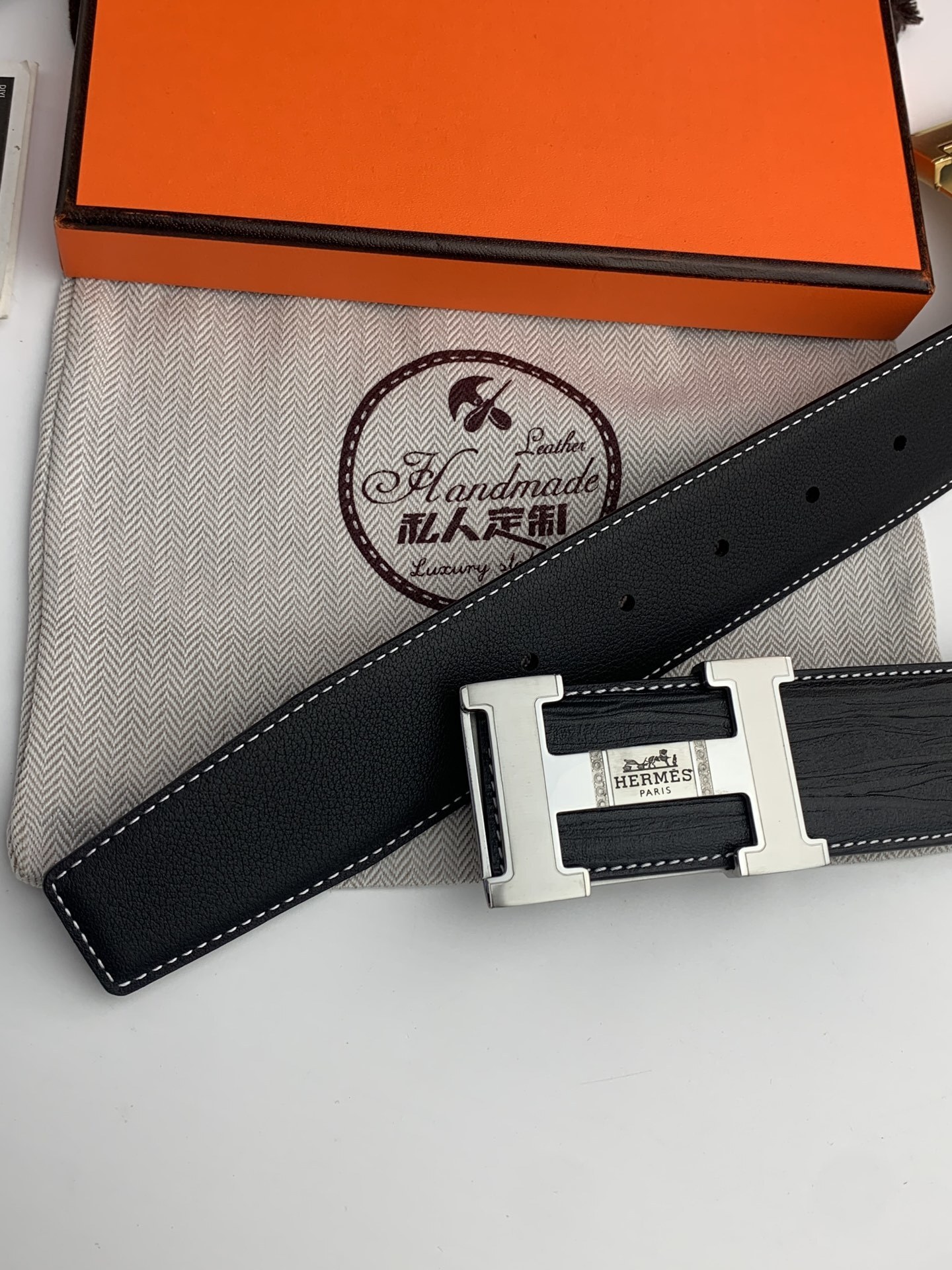 Premium Men's Handmade Leather Belt with Iconic H Buckle