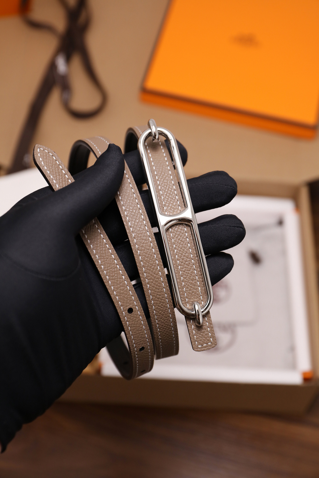 Hermès Roulis Double Tour Bracelet - Etoupe Epsom Leather