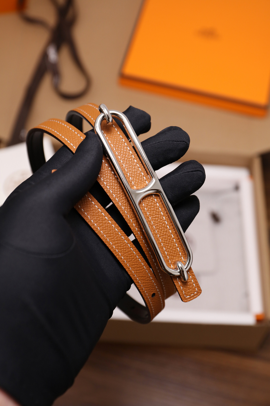 Premium Roulis Style Leather Double Tour Bracelet - Tan & Silver