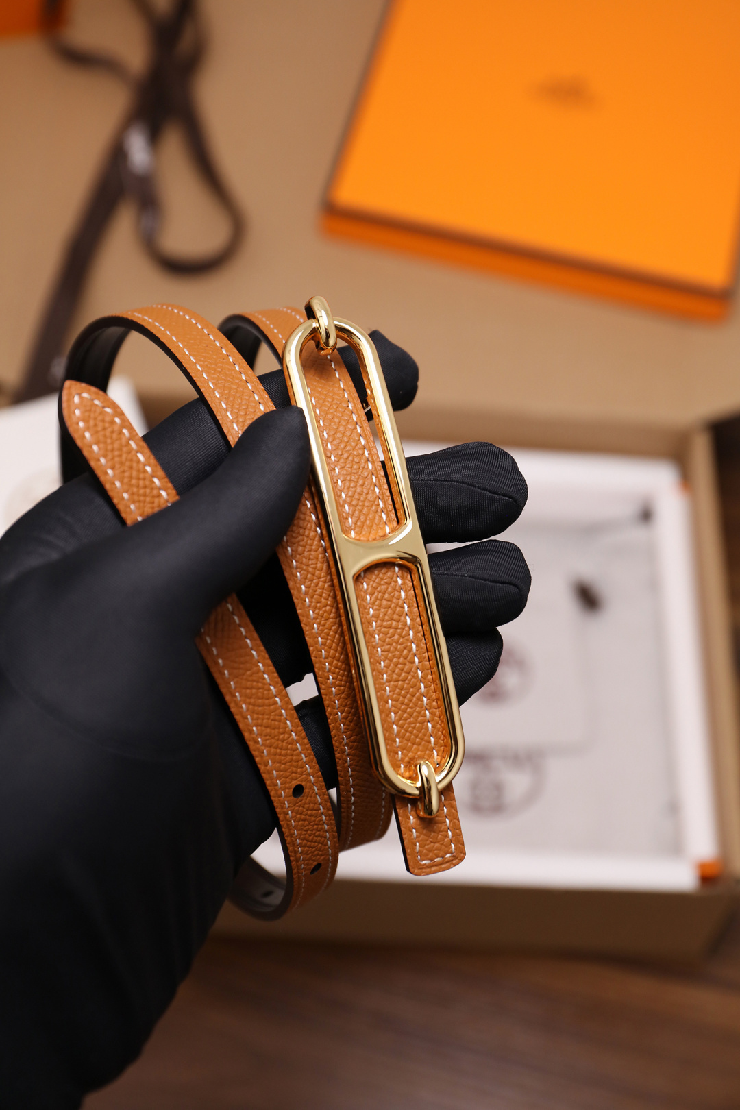 Hermès Roulis Double Tour Bracelet Gold Epsom Leather Gold Hardware