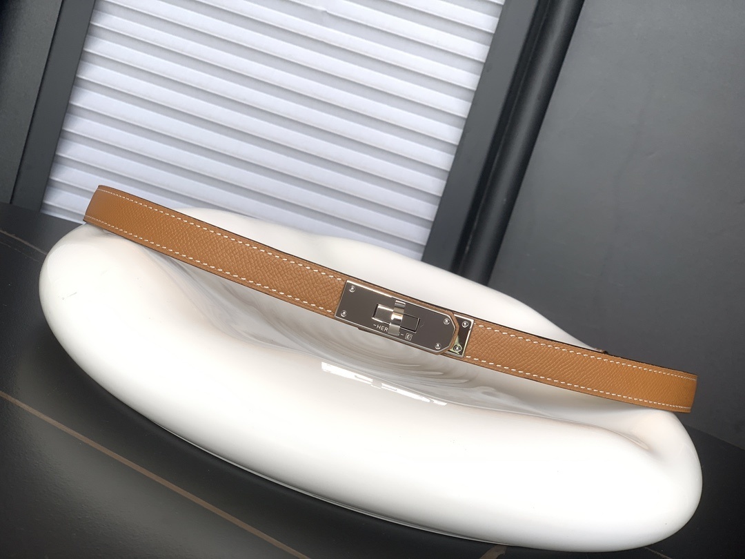 Luxury Women's Kelly Style Leather Belt - Adjustable Gold Brown