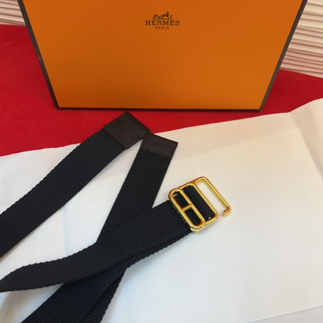 Hermès Black Canvas Adjustable Bag Strap with Gold Hardware