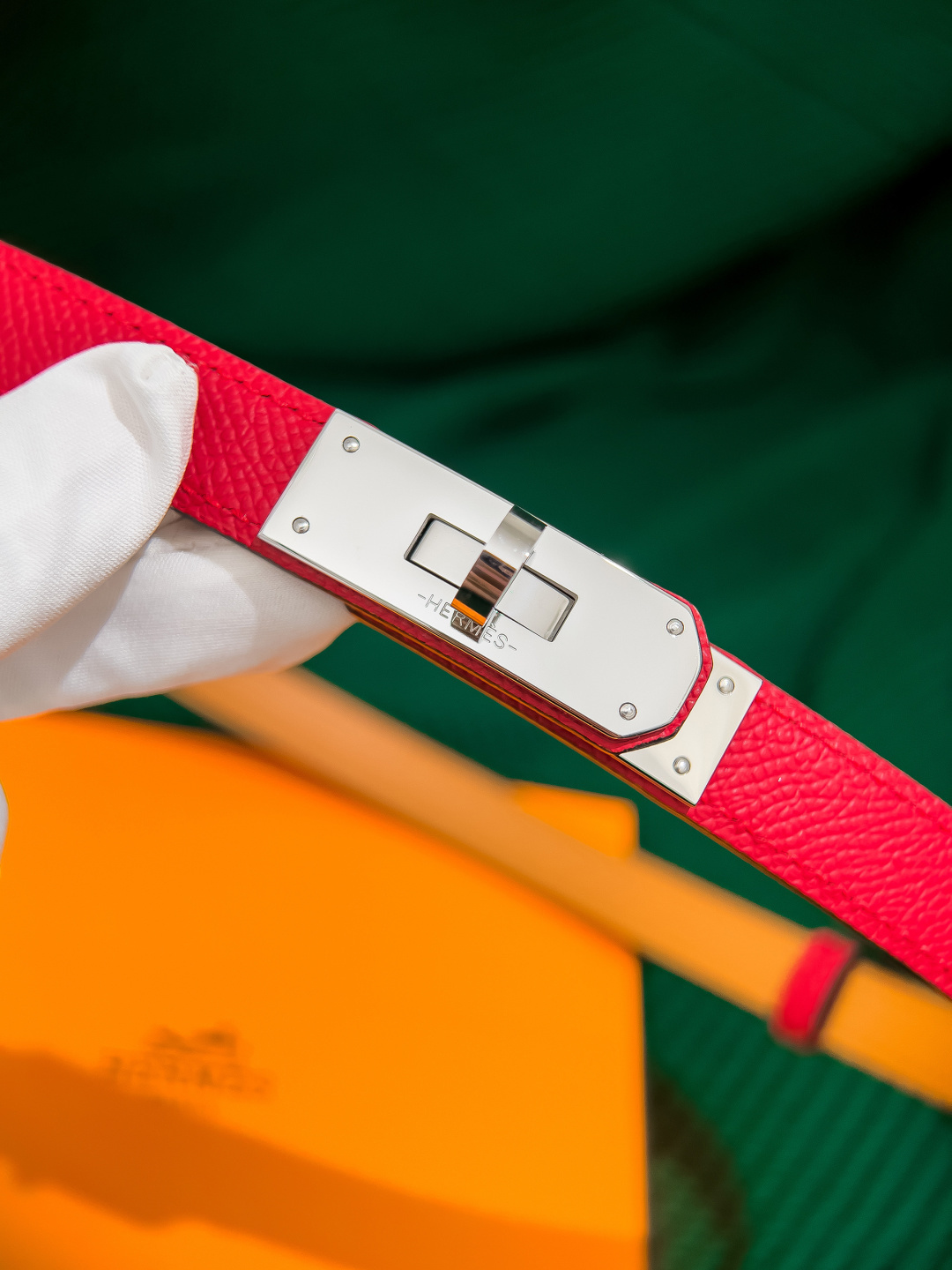 Hermes Kelly 18 Belt in Red Epsom Leather with Palladium Hardware