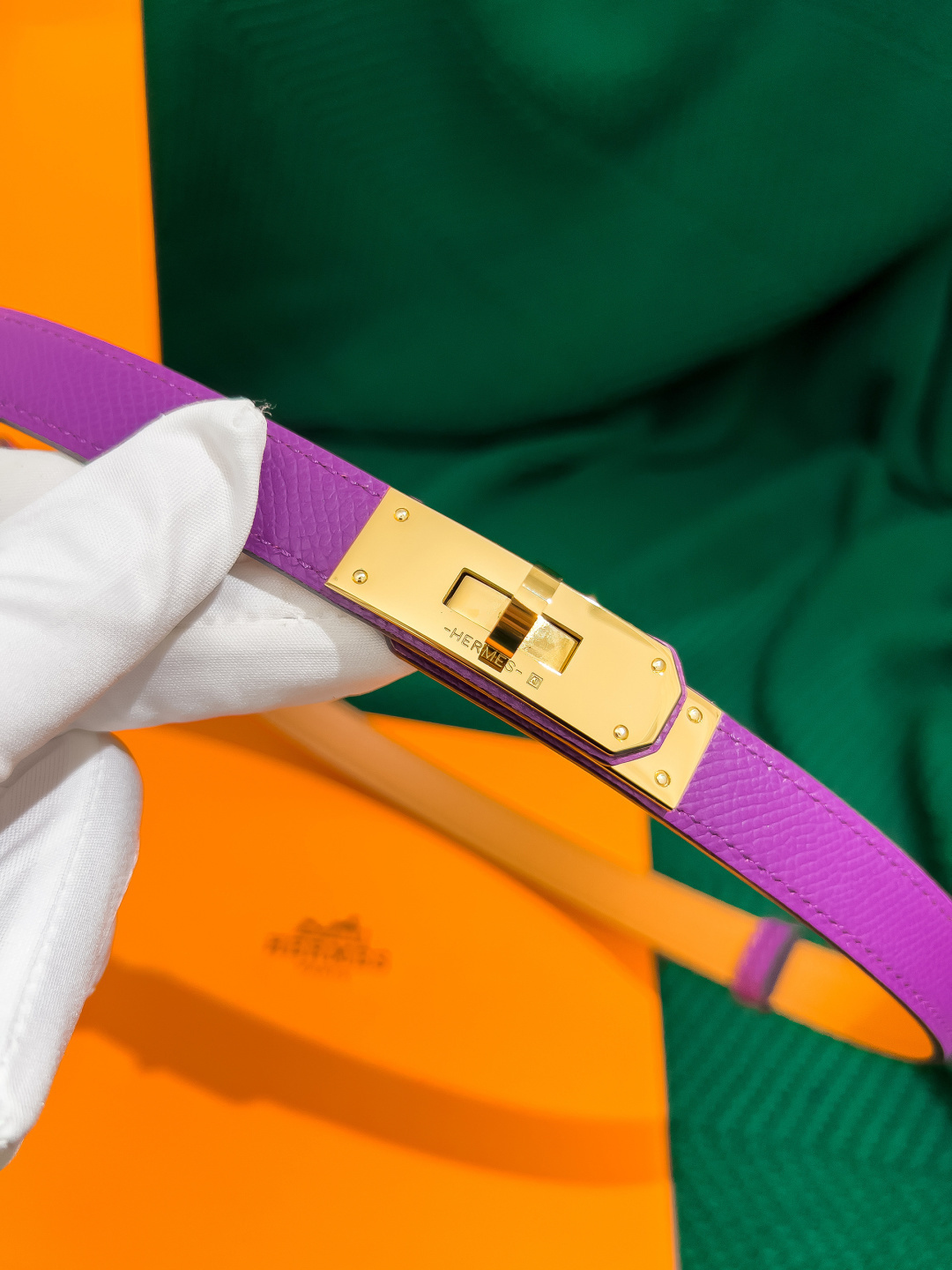 Luxury Hermes Kelly 18 Belt Purple Epsom Leather Gold Hardware