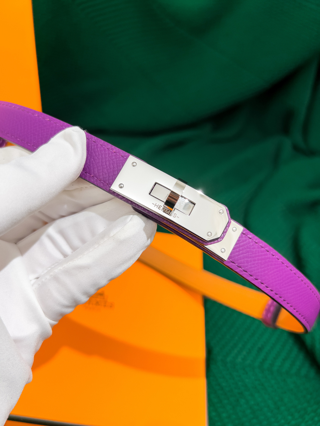 Hermès Kelly 18 Reversible Belt - Epsom Leather, Purple/Orange