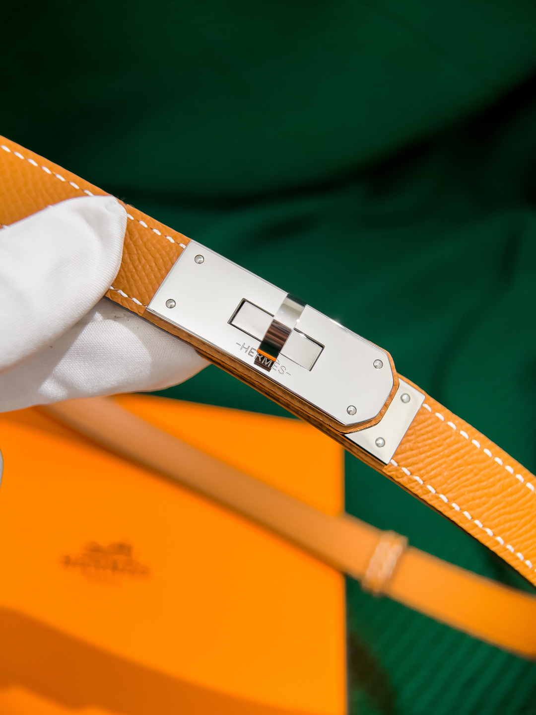 Hermès Kelly Belt in Orange Epsom Leather with Palladium Hardware