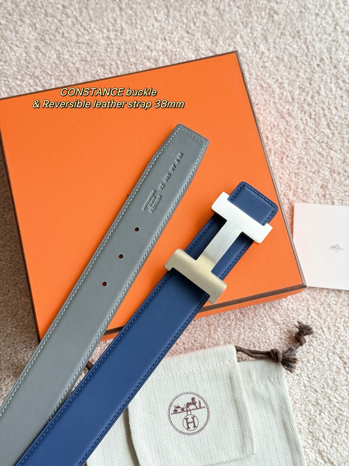 Luxury 38mm Reversible Leather Belt with Constance H Buckle