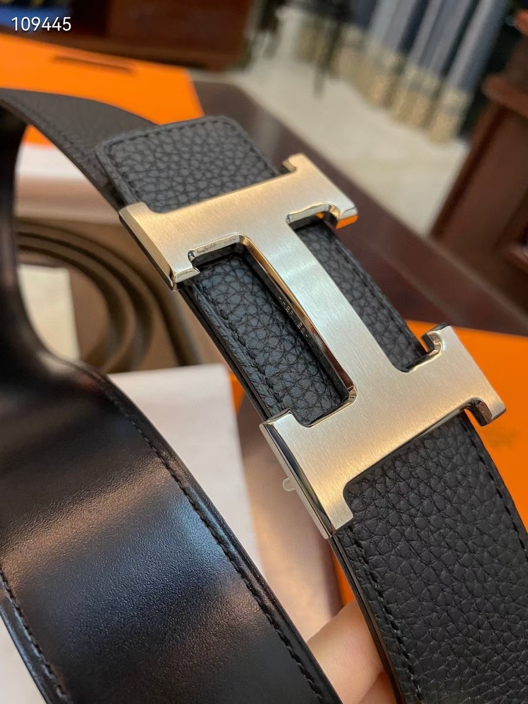 Luxury Hermes H Buckle Belt Black Togo Leather Designer Accessory