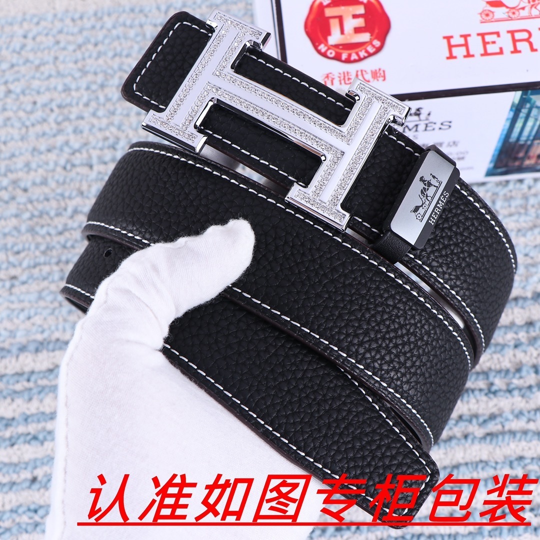 Luxury Crystal H Buckle Leather Belt - Premium Designer Accessory