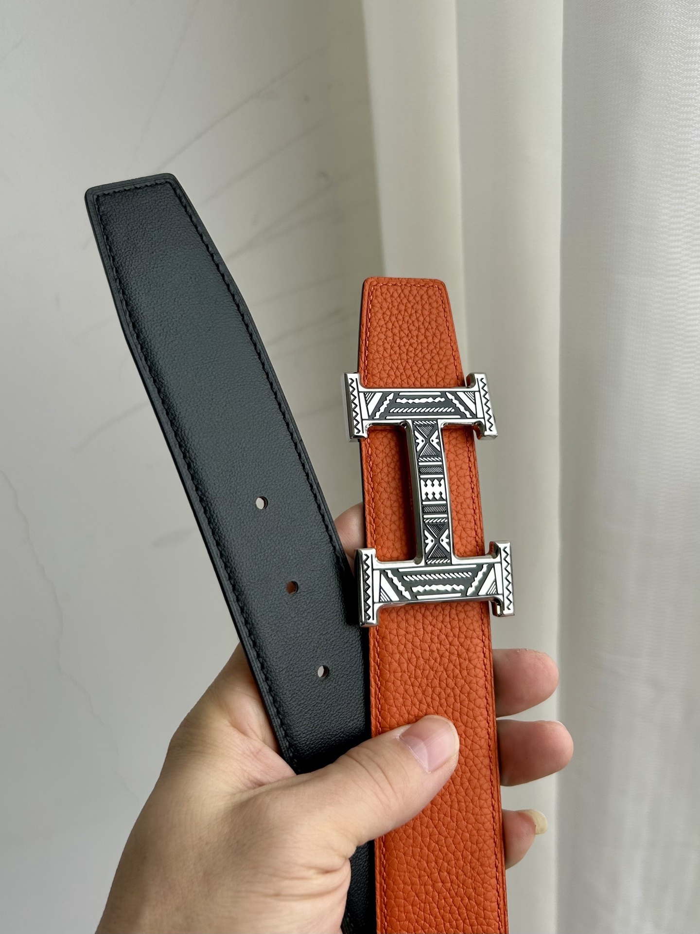 Luxury Patterned H Buckle Leather Belt for Men - Premium Quality