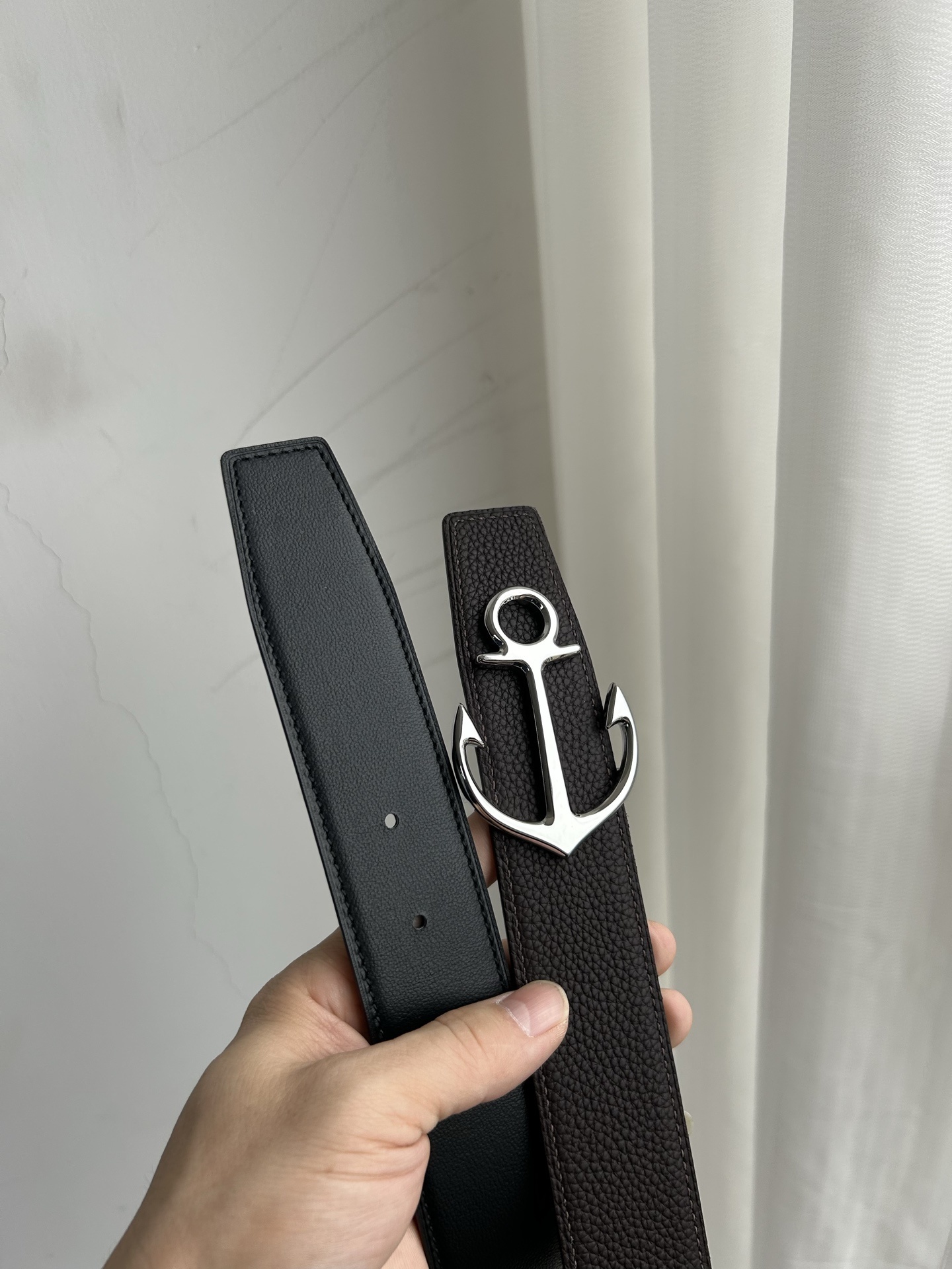 Luxury Anchor Buckle Leather Belt - Premium Textured Designer Strap