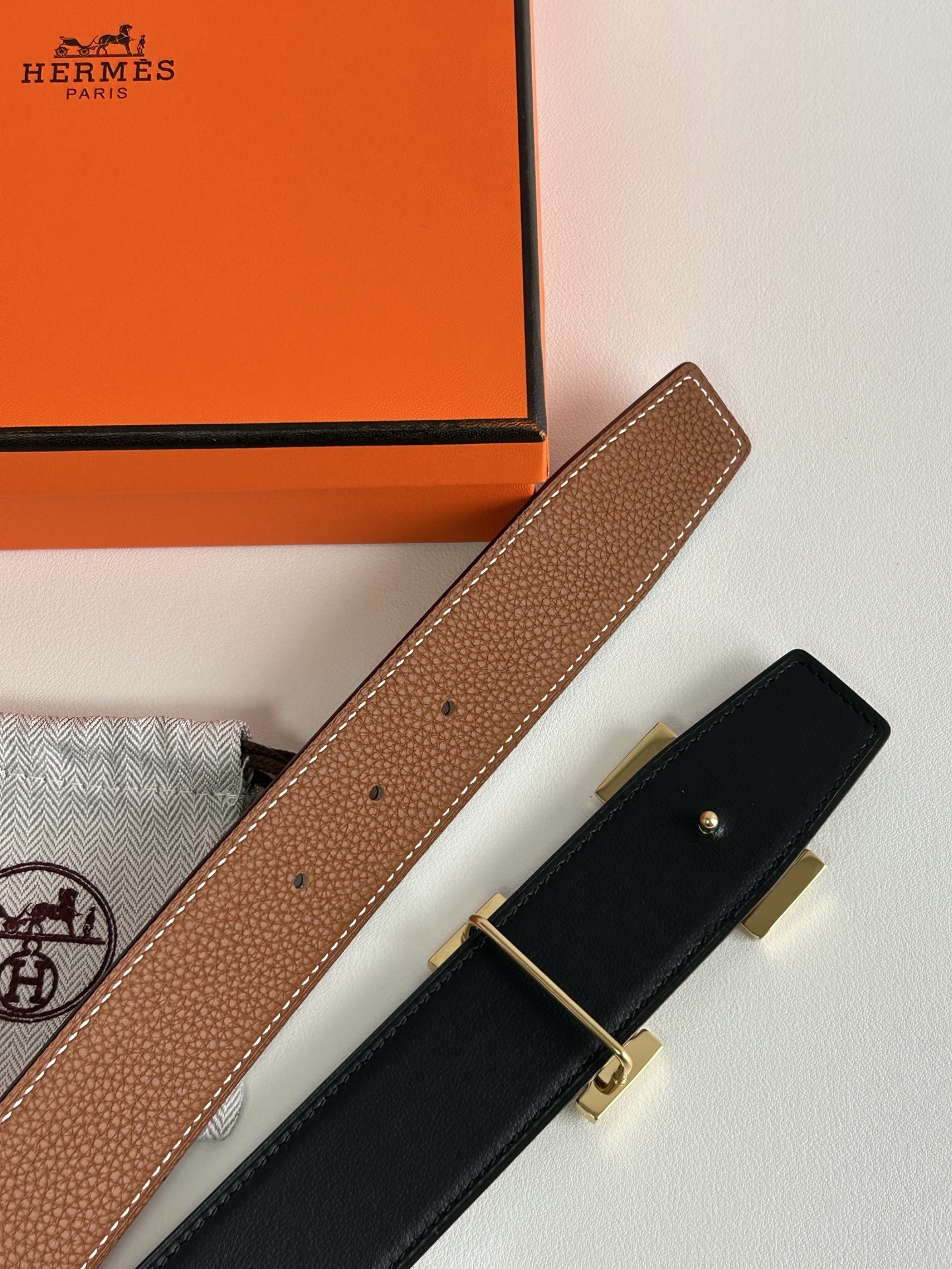 Hermes Reversible Belt Gold H Buckle - Black & Brown Leather