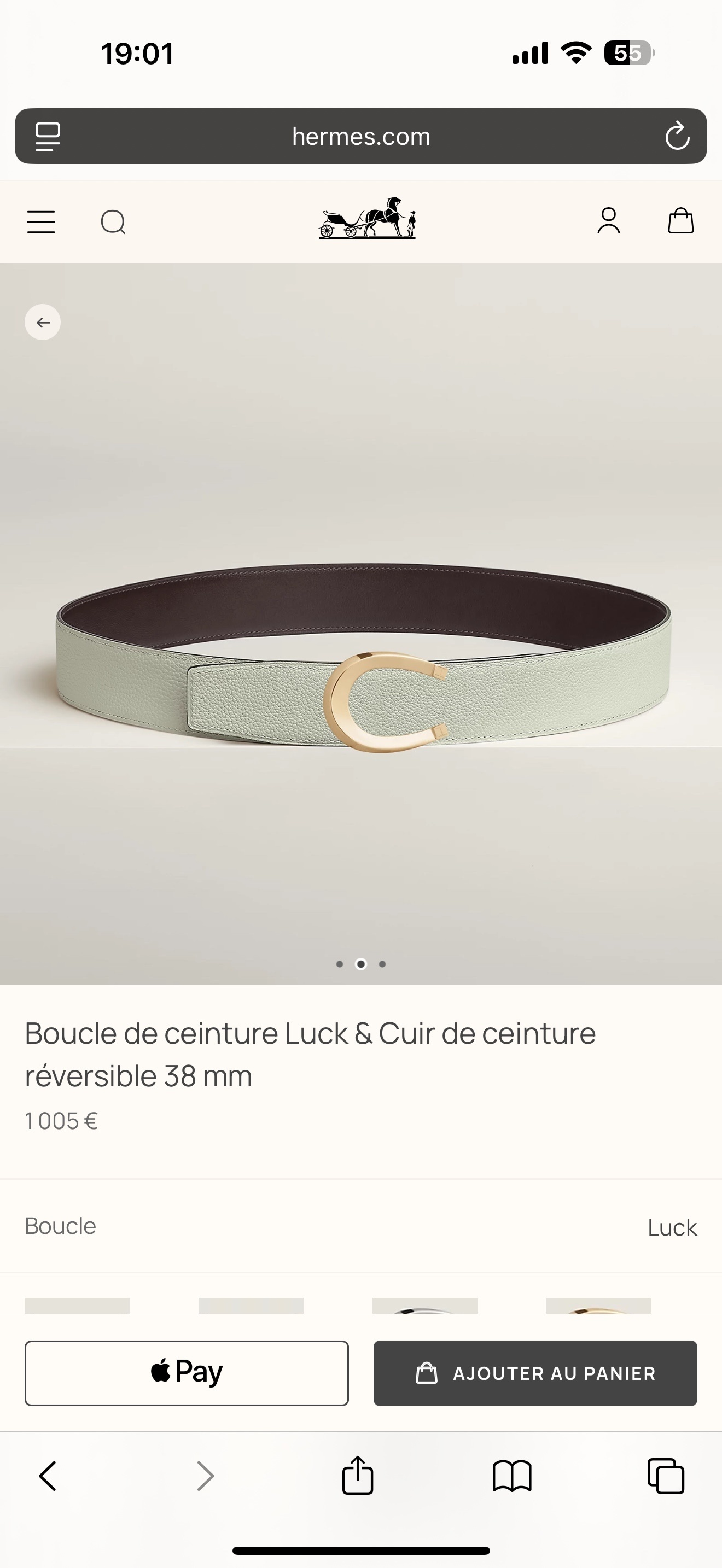 Hermes Luck Buckle & Reversible Leather Belt 38mm