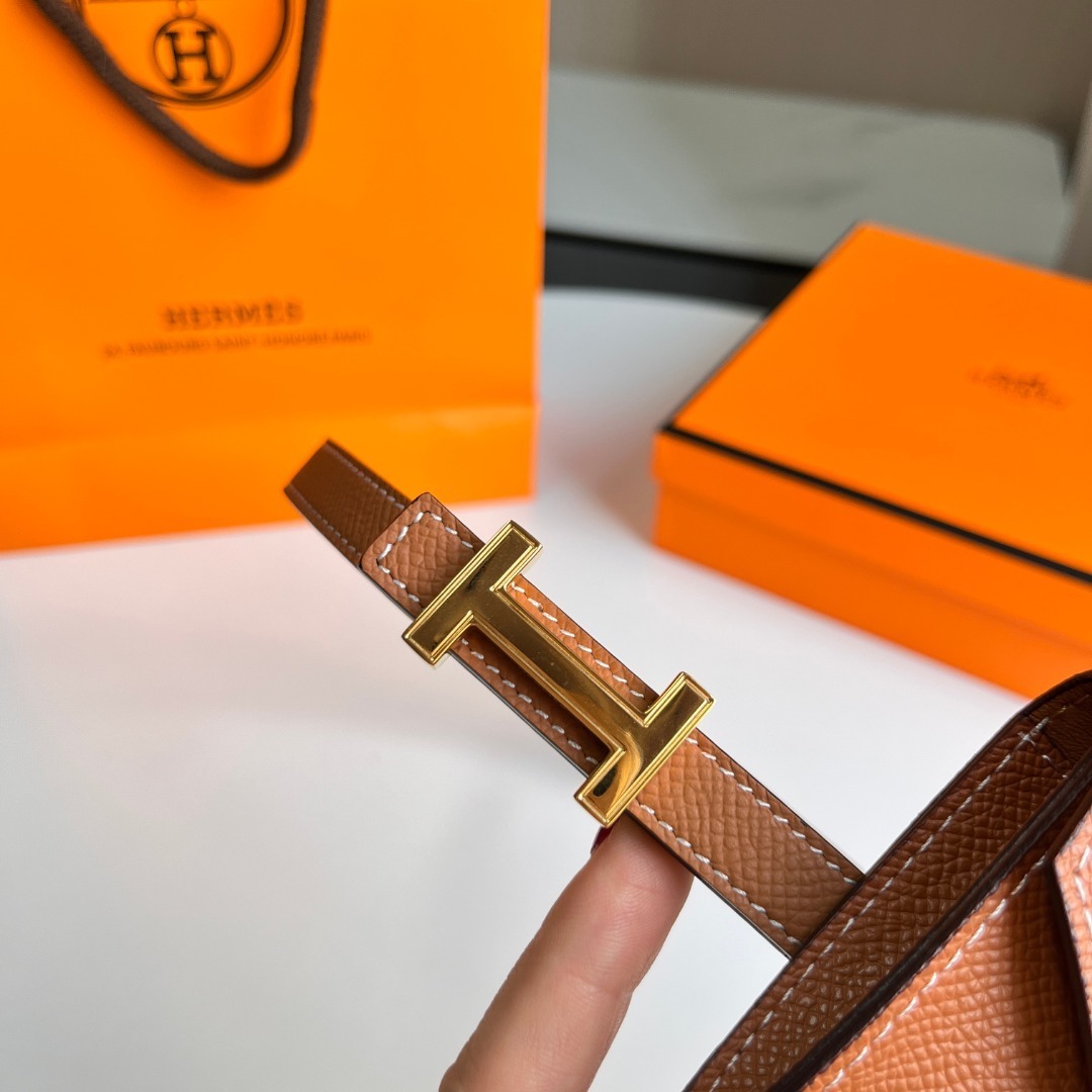 Hermes Style Epsom Leather Belt Bag with Gold-Tone H Buckle