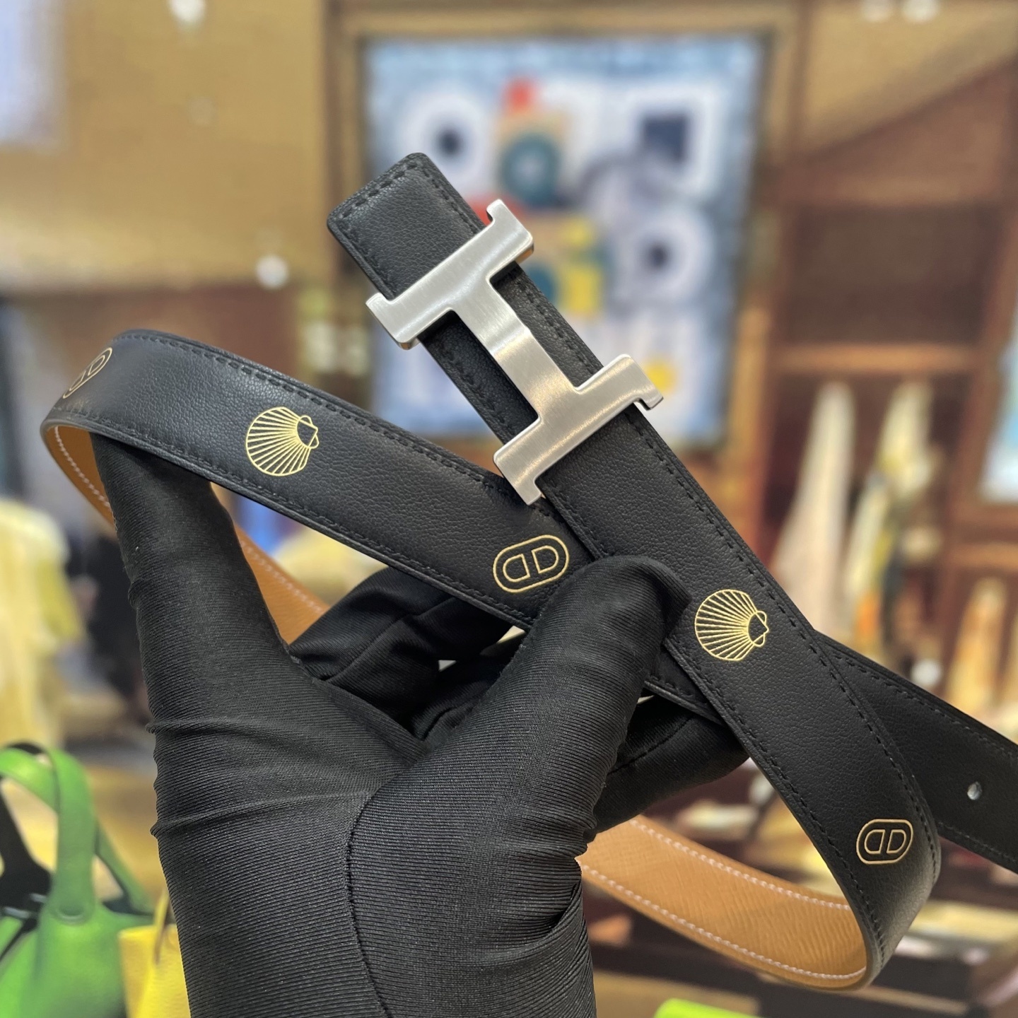 Hermès Men's H Belt in Tan Leather with Brushed Silver Buckle