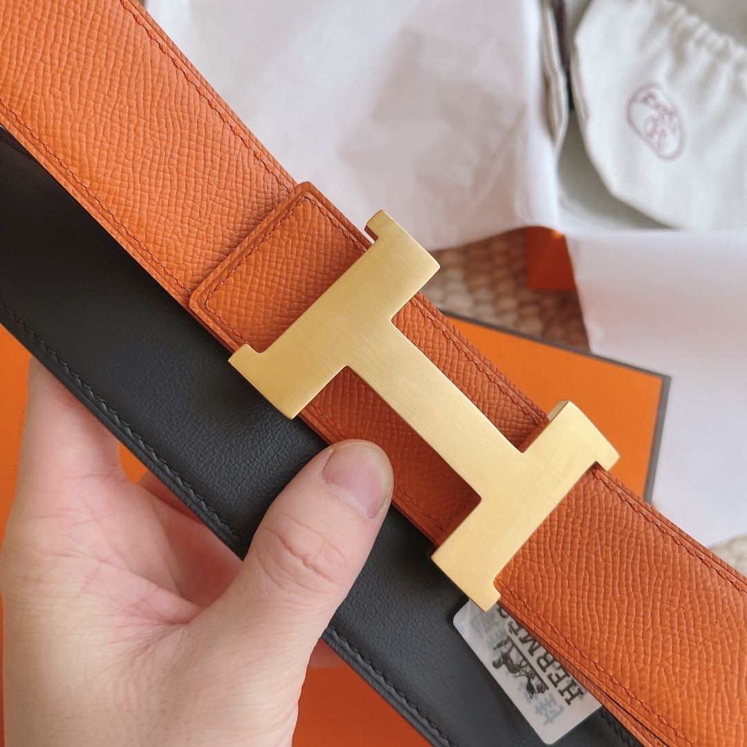 Luxury Hermès Constance Reversible Leather Belt - Orange & Black