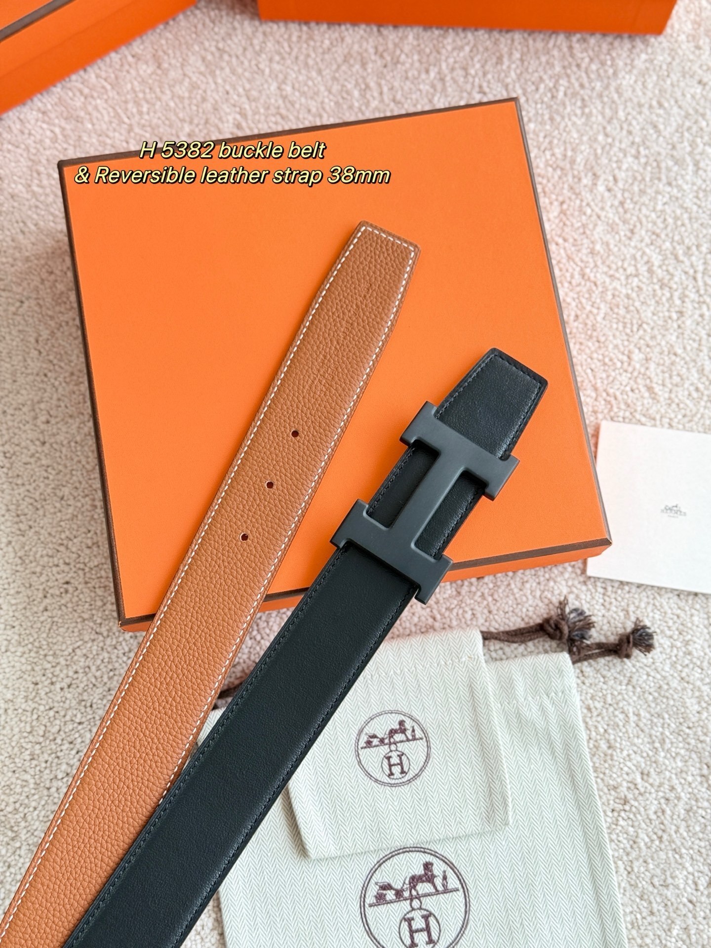 Men's Luxury 38mm Reversible Leather Belt - H 5382 Matte Buckle