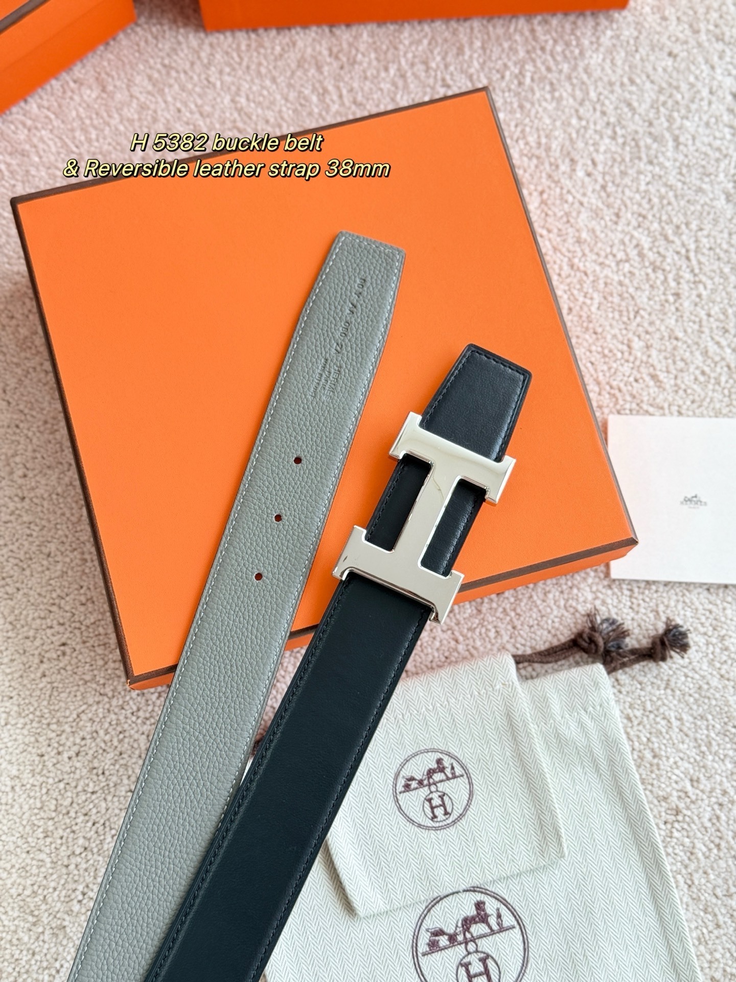 Premium H 5382 Silver Buckle Belt - 38mm Reversible Leather Strap