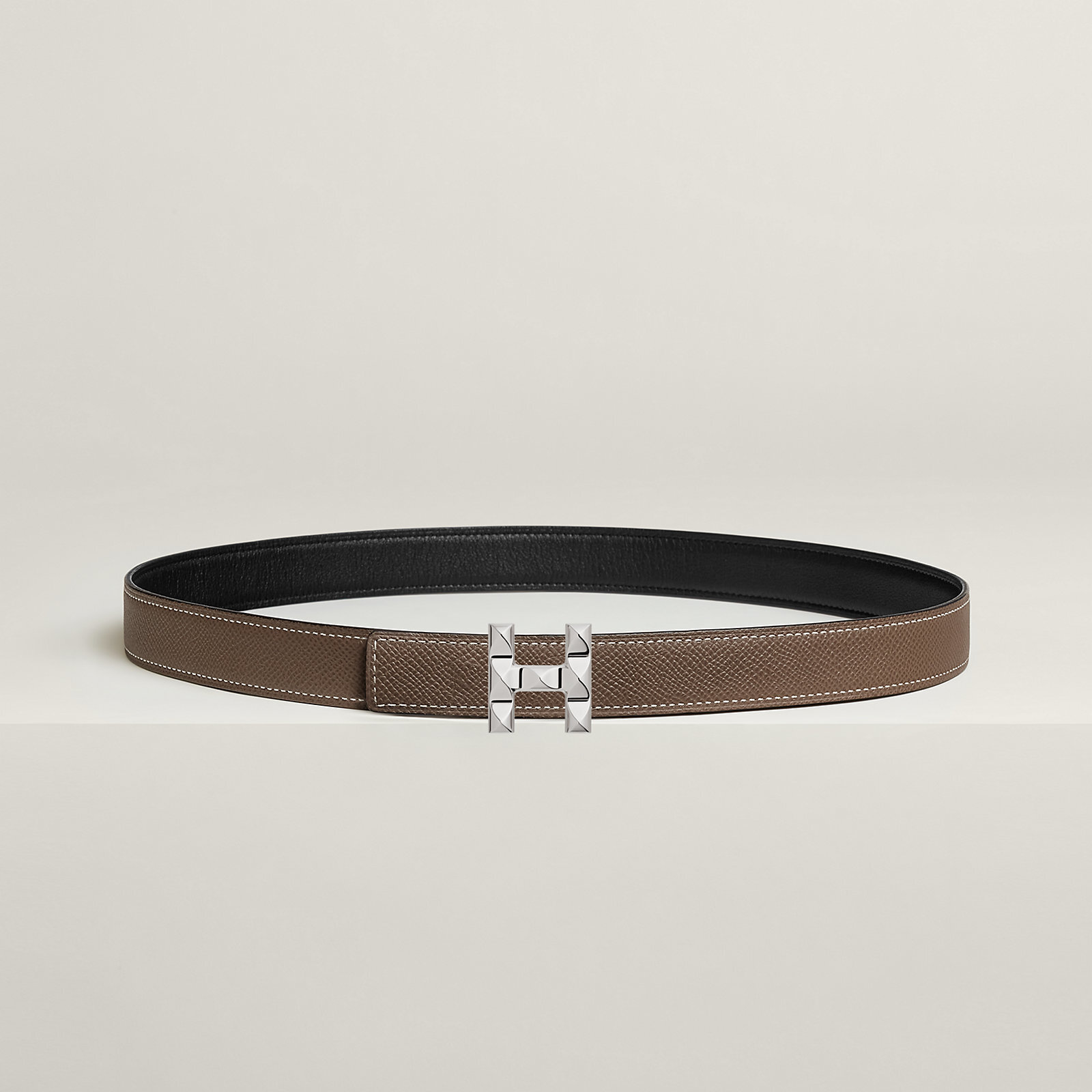 Luxury Reversible Leather Belt with Silver H Buckle