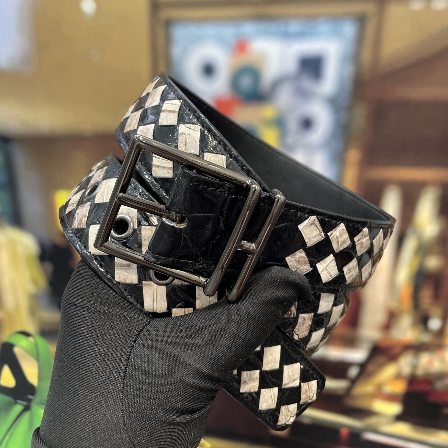 Luxury Woven Crocodile Leather Belt - Two-Tone Exotic Design