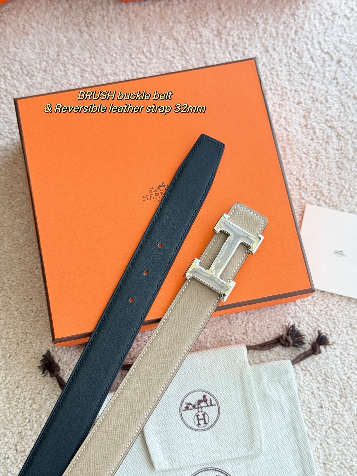 Luxury 32mm Reversible Leather Belt with Brushed H Buckle