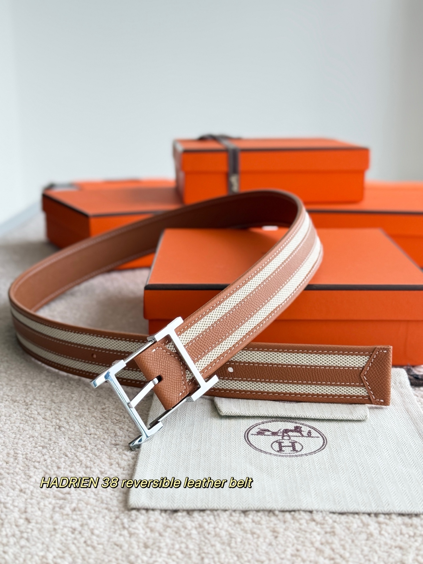 Hermes Hadrien 38 Reversible Leather Belt with Silver H Buckle