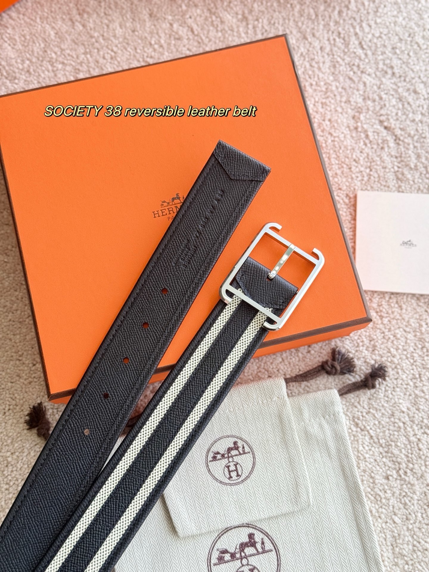 Hermès Society 38 Reversible Leather Belt - Men's Luxury Accessory