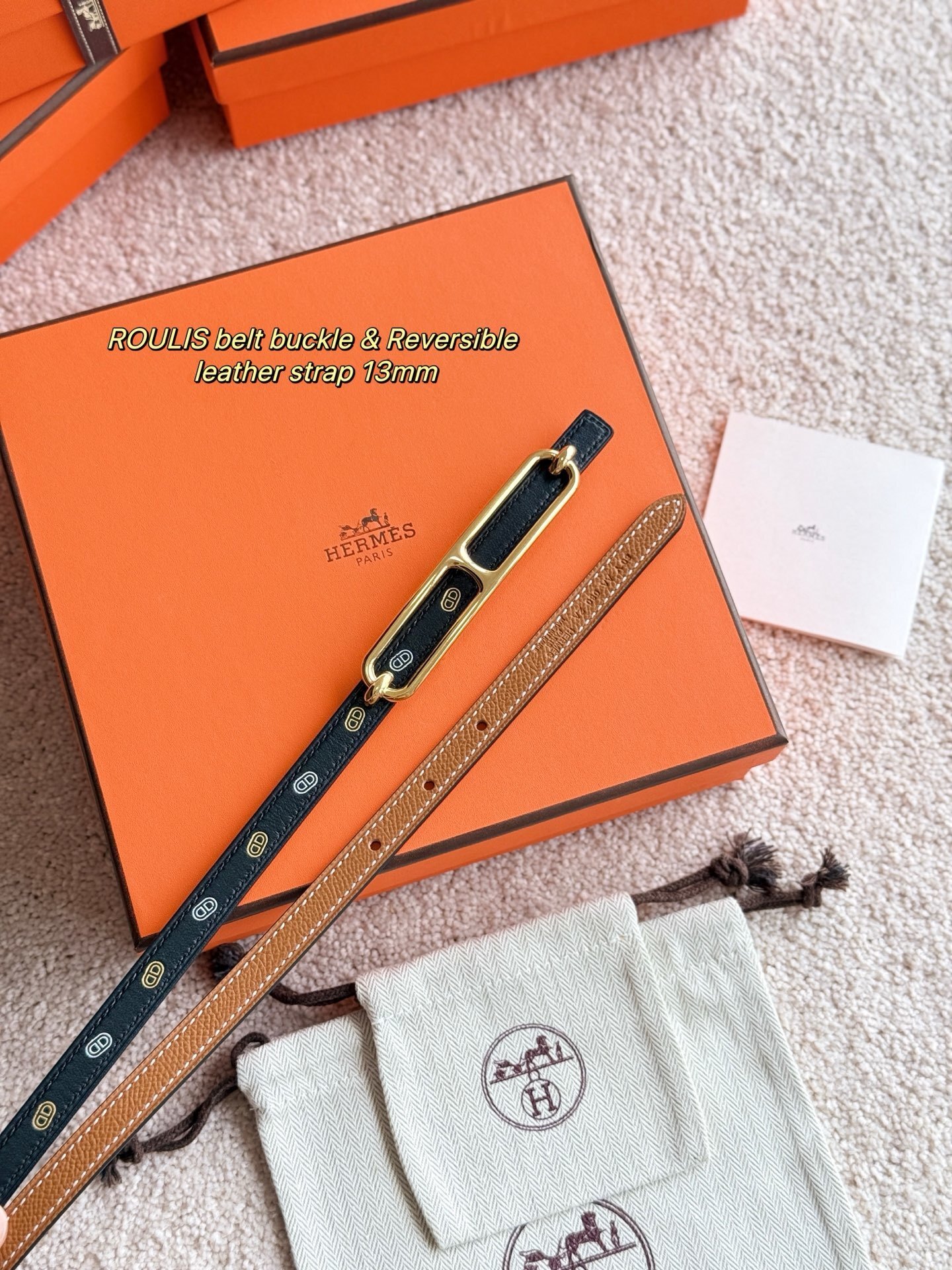 Hermes Roulis 13mm Reversible Leather Belt with Gold Buckle