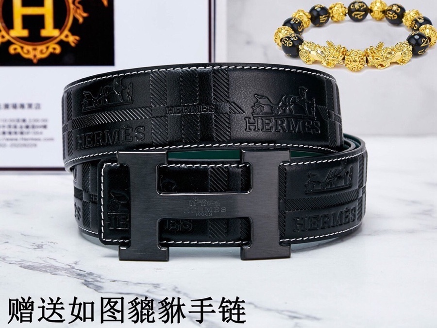 Luxury Hermes Embossed Leather Belt with Matte H Buckle & Gift