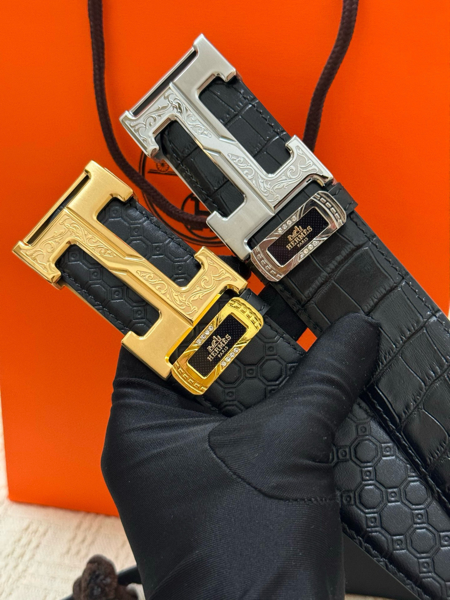 Premium Men's Designer Leather Belt with Gold H Buckle