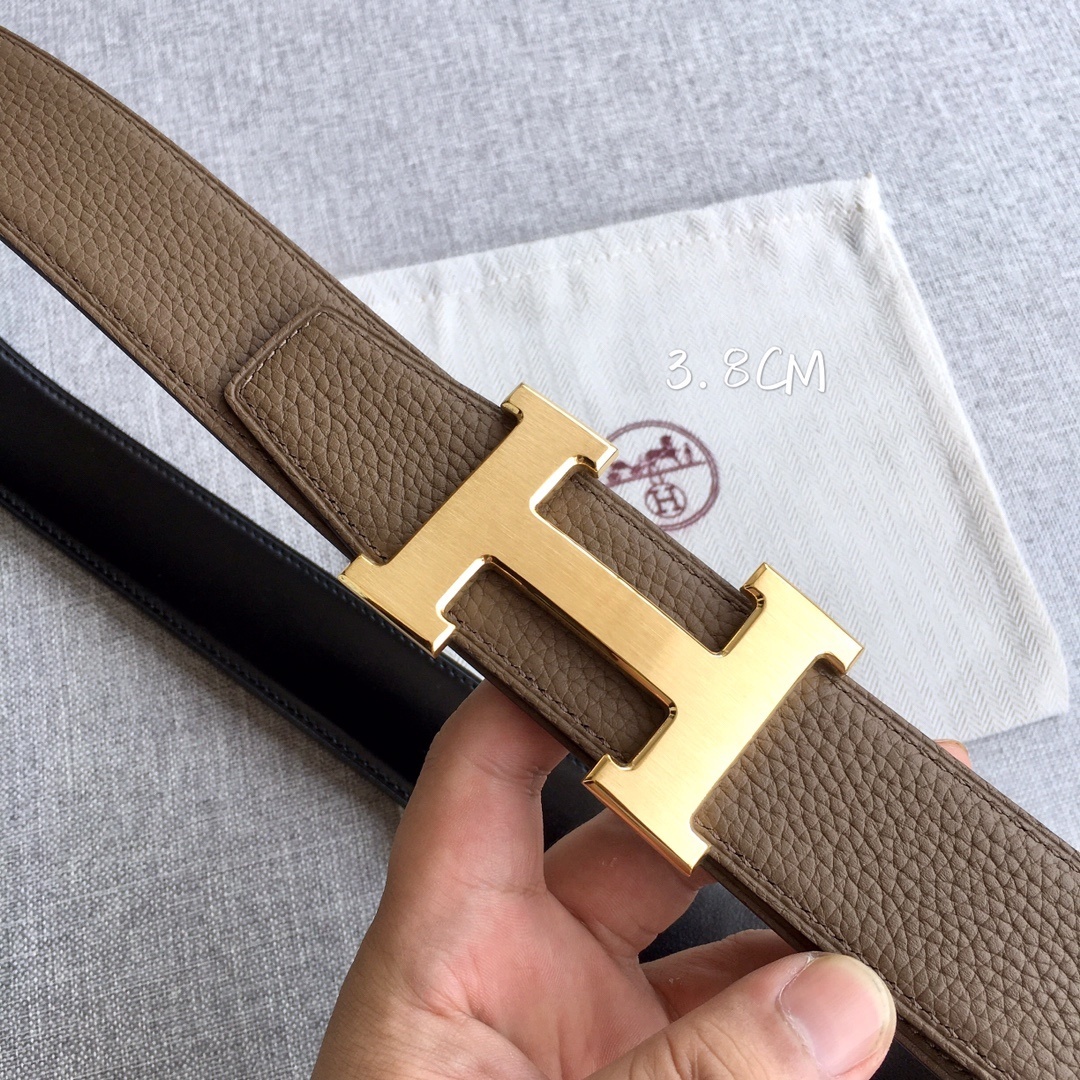 Hermes Togo 3.8cm Reversible Leather Belt with Gold H Buckle